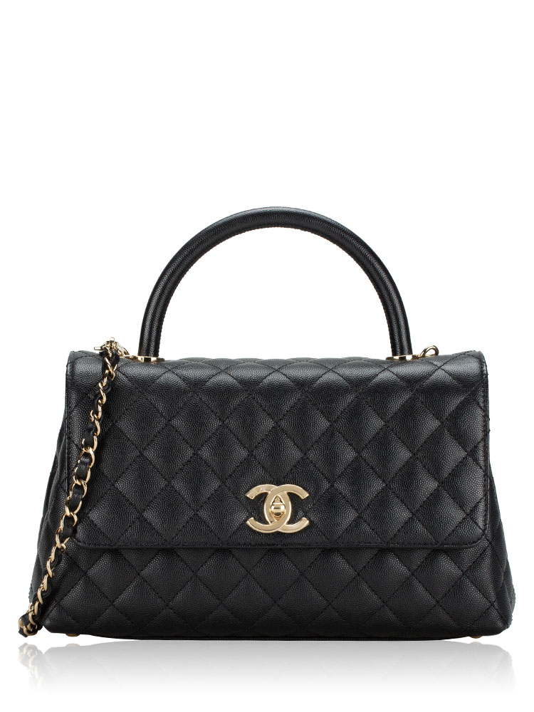 Caviar Medium Coco Handle Flap Bag Black