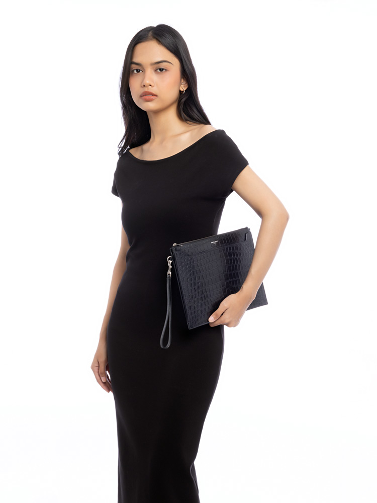 Calfskin Croco Embossed iPad Case Black