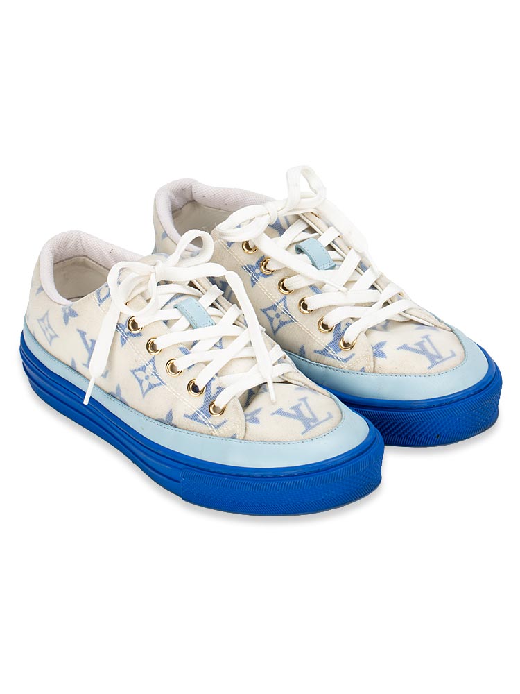 Mesh Monogram Stellar Low Top Sneakers White Blue Sz 35