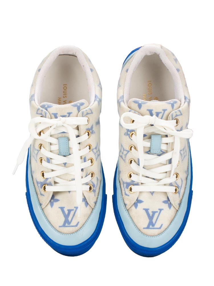 Mesh Monogram Stellar Low Top Sneakers White Blue Sz 35