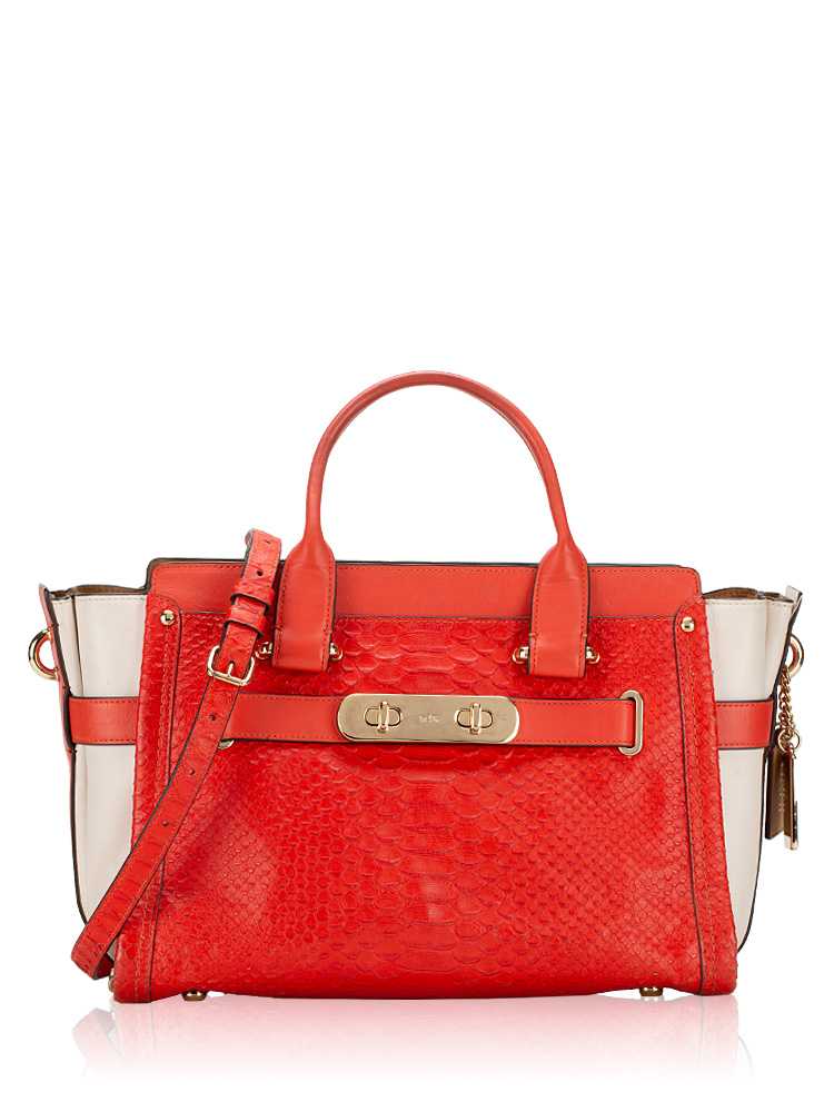35302 Swagger Colorblock Python Leather Tote Red