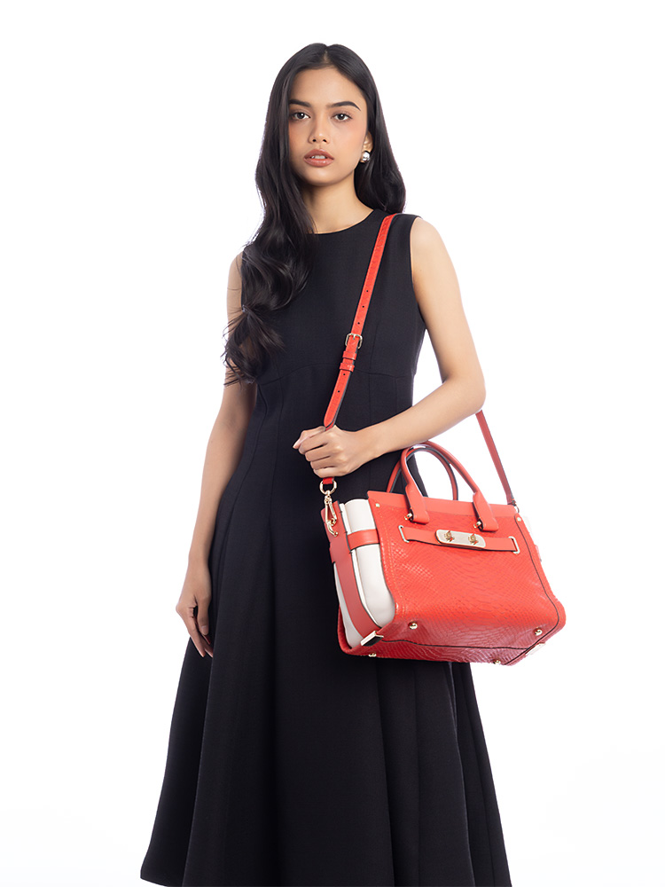 35302 Swagger Colorblock Python Leather Tote Red