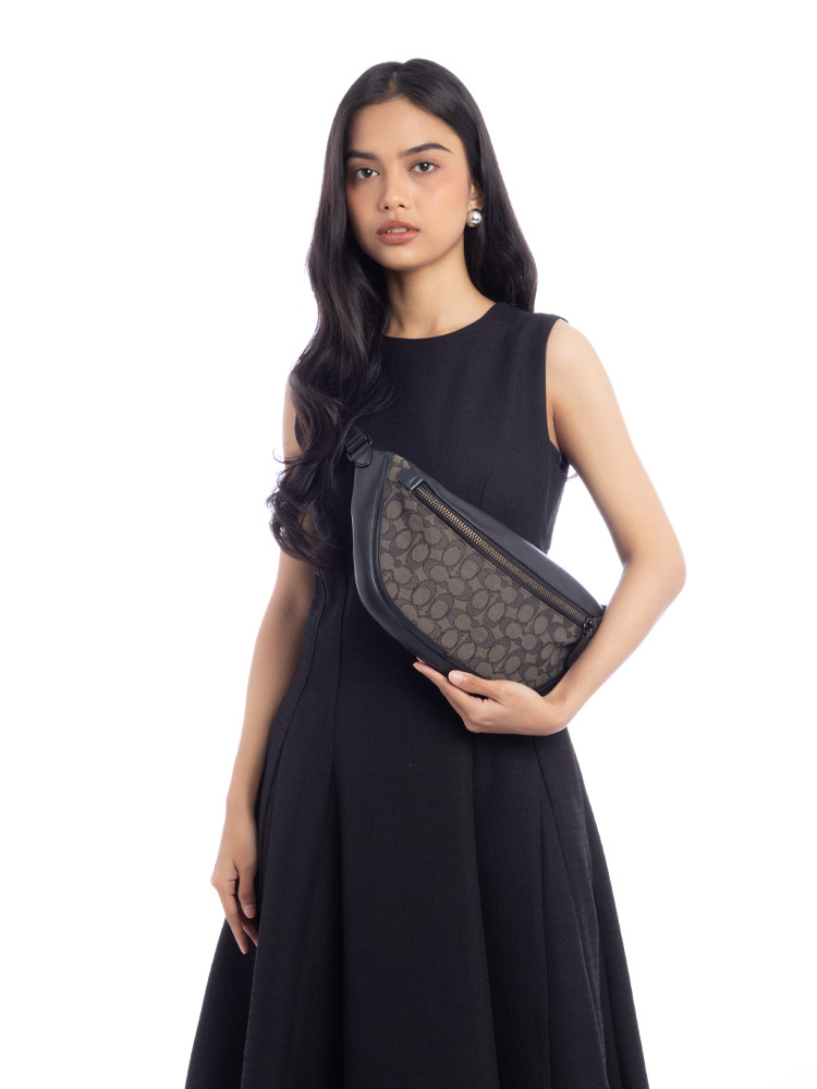 CC073 Signature Jacquard League Belt Bag Charcoal Black