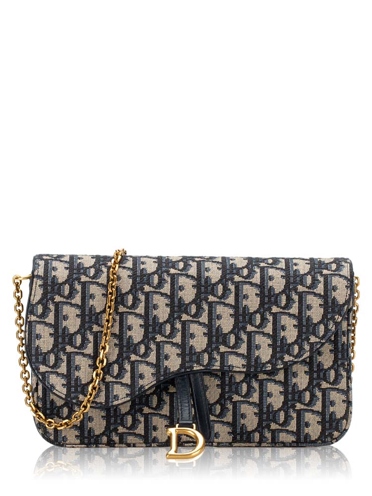 Oblique Saddle Medium Pouch With Chain Blue