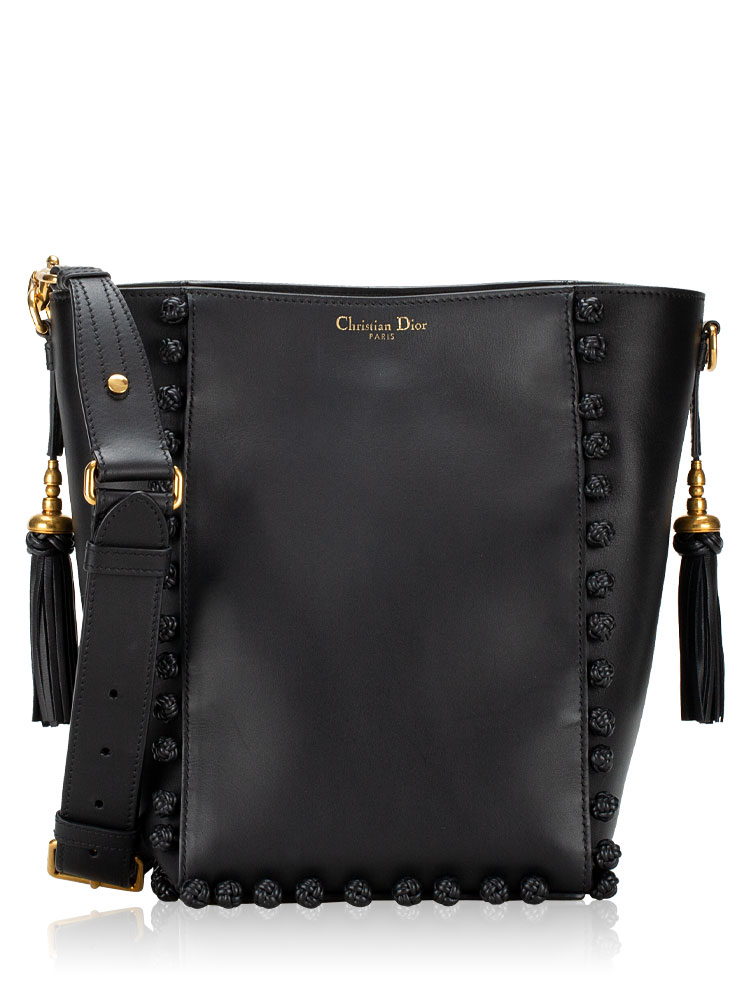 Calfskin Knotted Bucket Bag Black