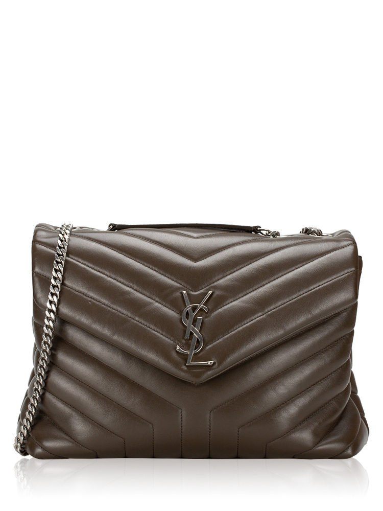 Calfskin Y Quilted Monogram Loulou Medium Shoulder Bag Soil Brown