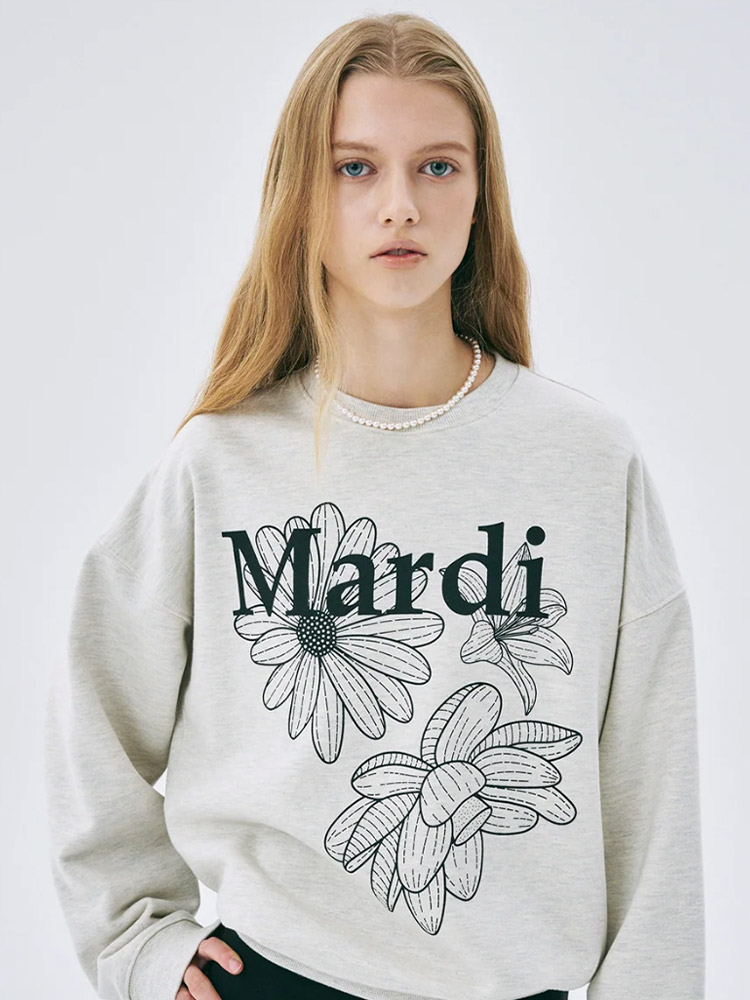 Flower Mardi Oversized Sweatshirt Oatmeal Black