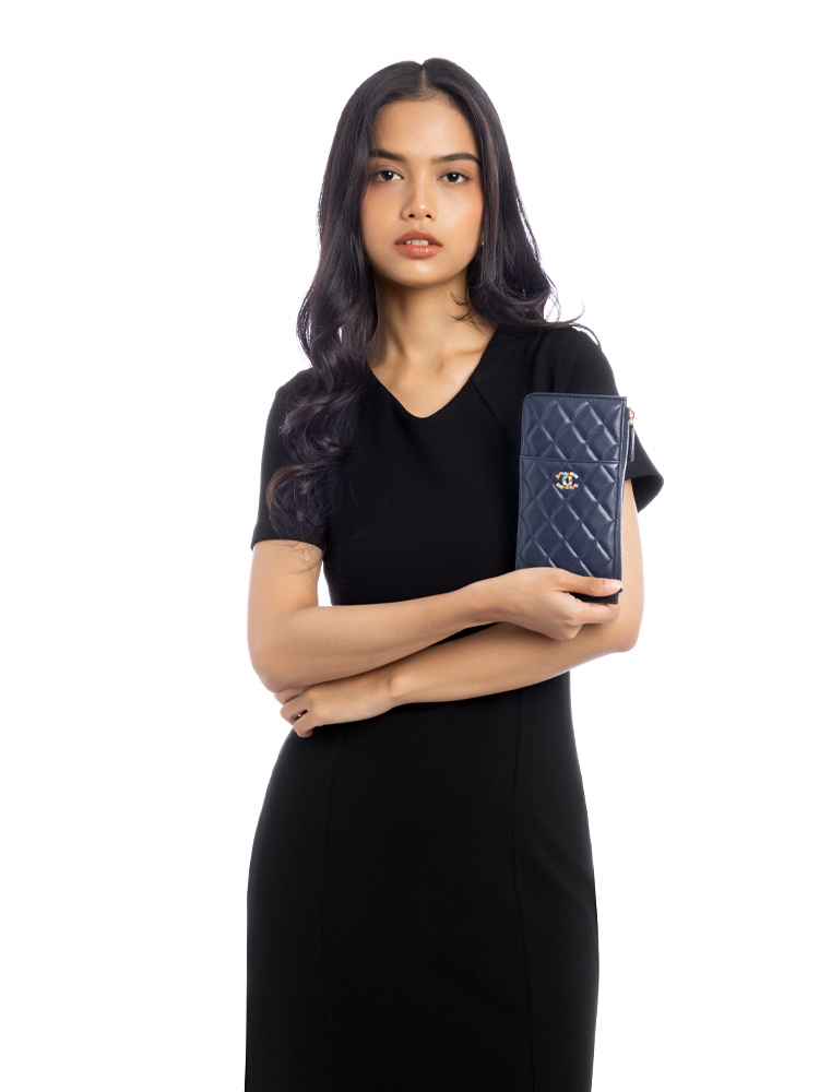 Lambskin Classic Flat Pouch Navy