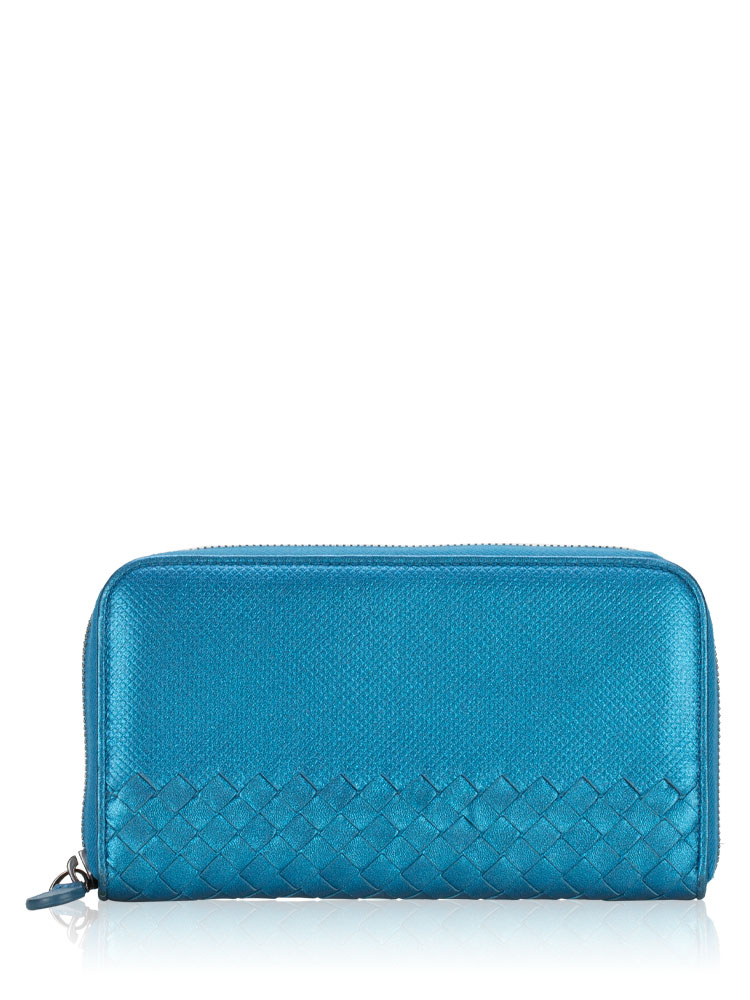 Nappa Intrecciato Moondust Zip Wallet Blue