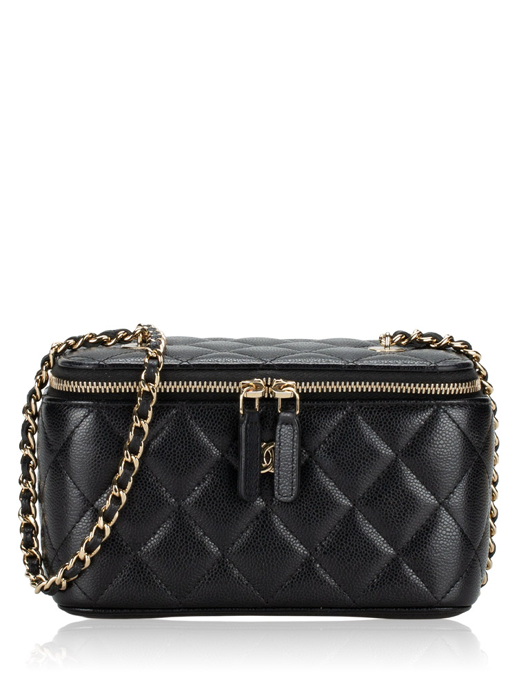 Caviar Small Vanity Case With Chain Black