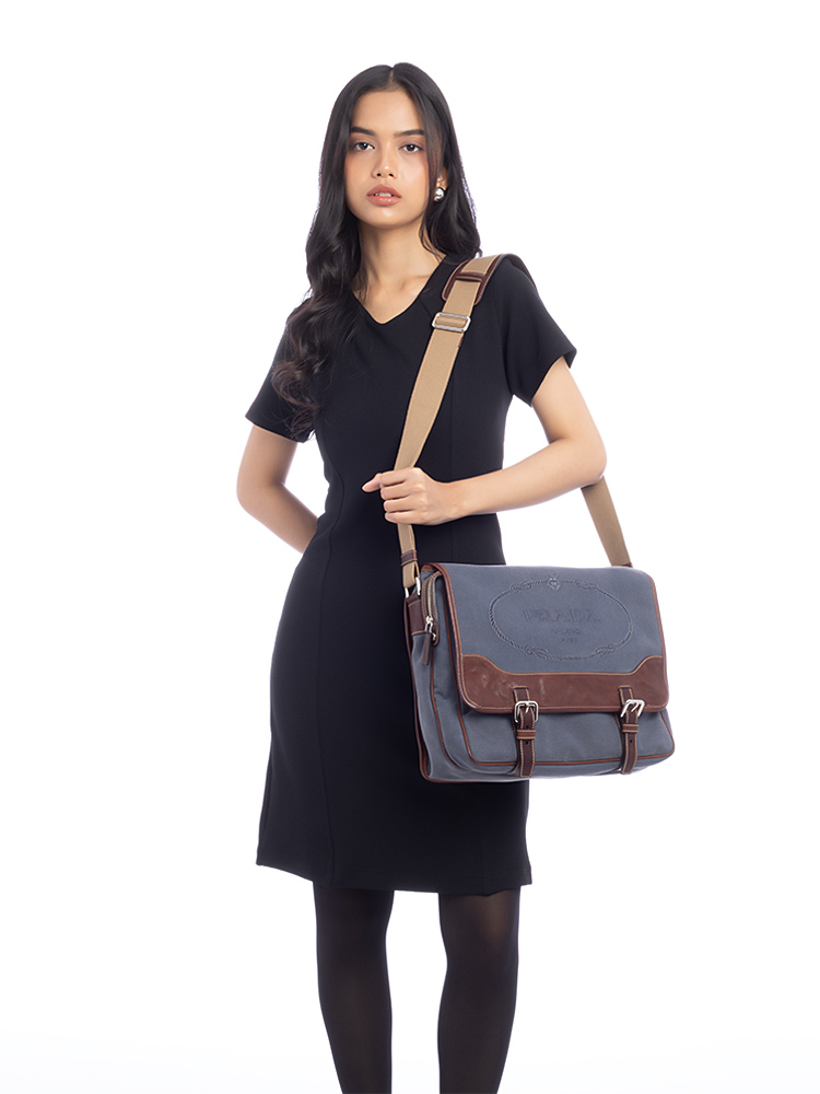 VA0638 Logo Jacquard Canapa Messenger Denim Cocco