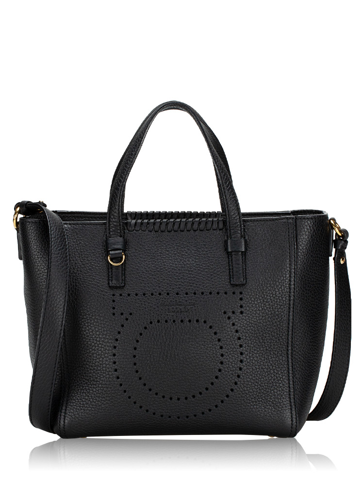 Calfskin Perforated Marta Small Tote Nero