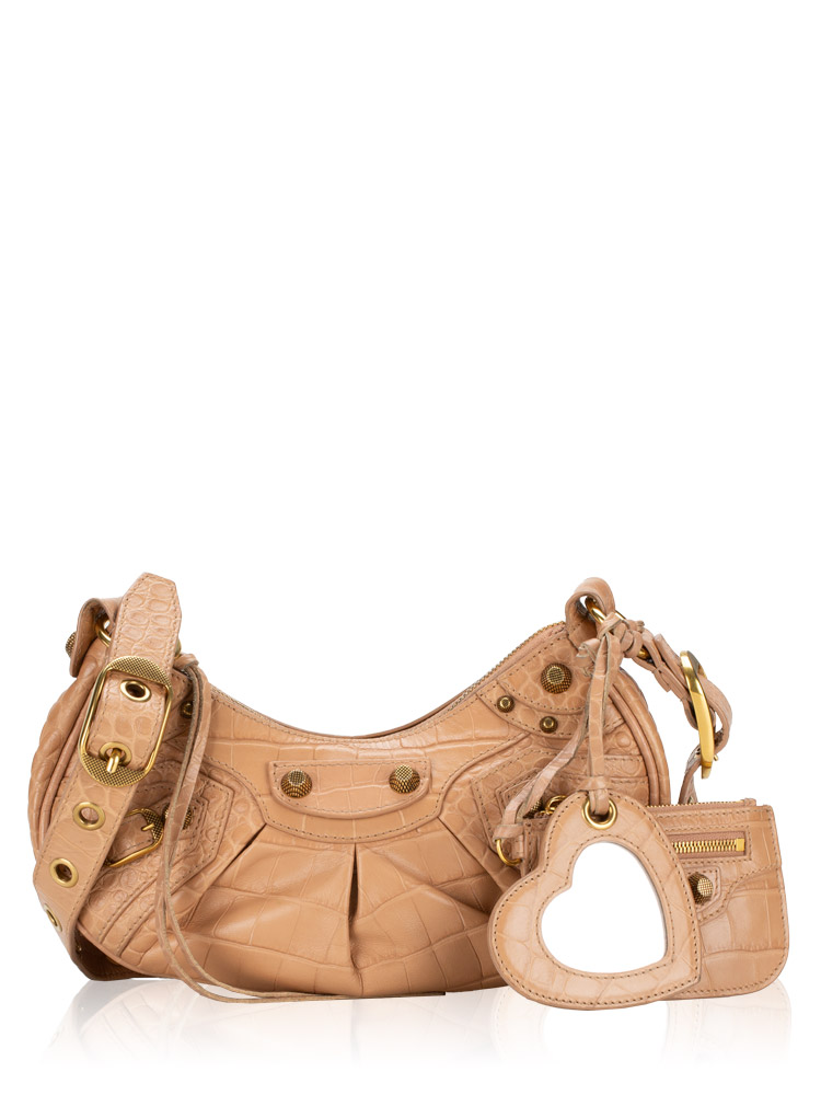 Croco Effect Le Cagole XS Shoulder Bag Nude Beige