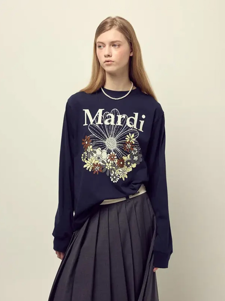 Flower Mardi Jardin Long Sleeve T-Shirt Navy Ivory
