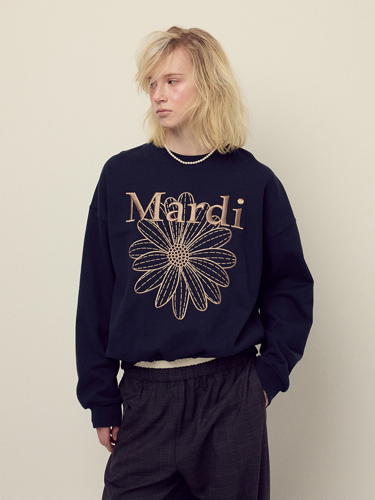 Flower Mardi Needlework Sweater Navy Taupe