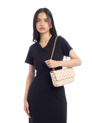 Canvas Matelasse Triomphe Chain Shoulder Bag Beige