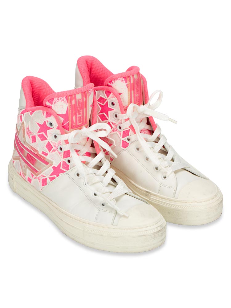 Technical Fabric Walk'n Dior Star High Top Sneakers White Fuchsia Sz 37