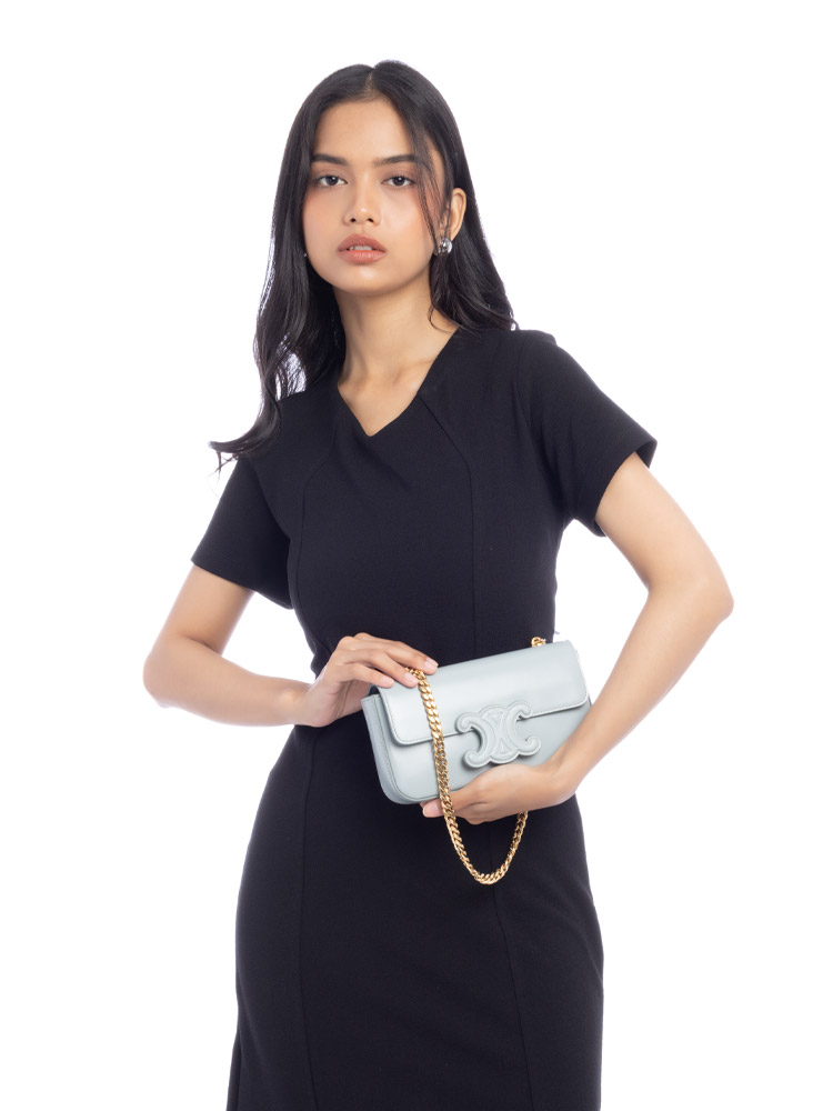 Shiny Calfskin Triomphe Chain Shoulder Bag Ice Blue