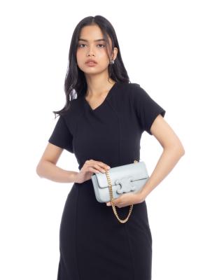 Shiny Calfskin Triomphe Chain Shoulder Bag Ice Blue