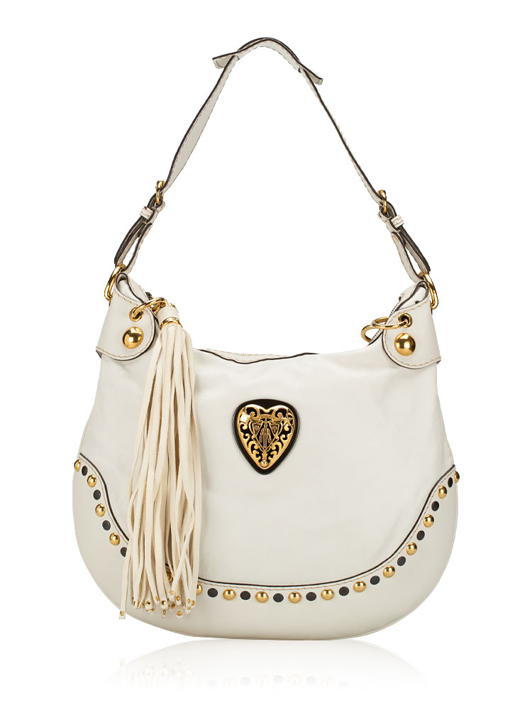 Calfskin Babouska Heart Hobo White