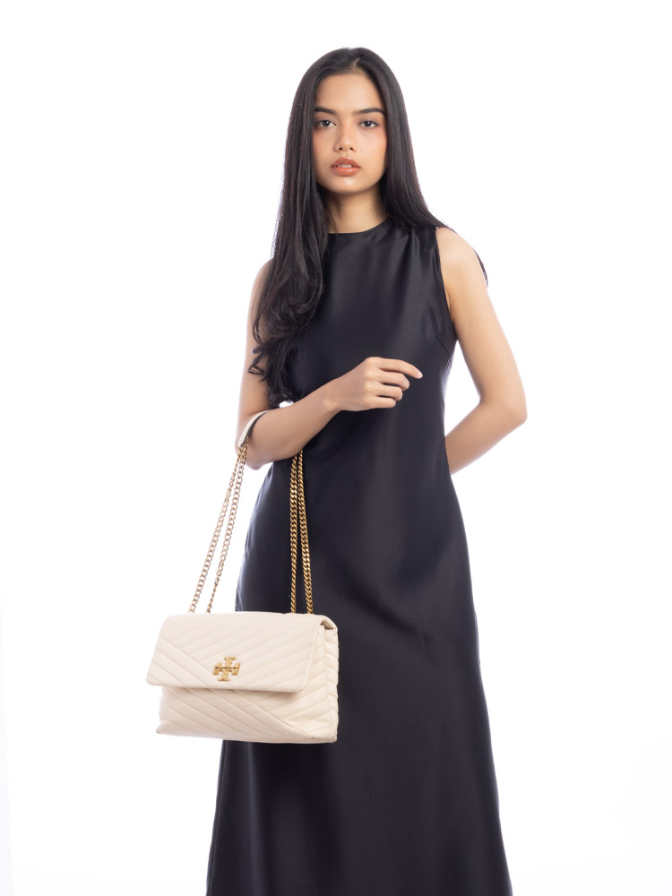 Kira Chevron Convertible Shoulder Bag New Cream Gold