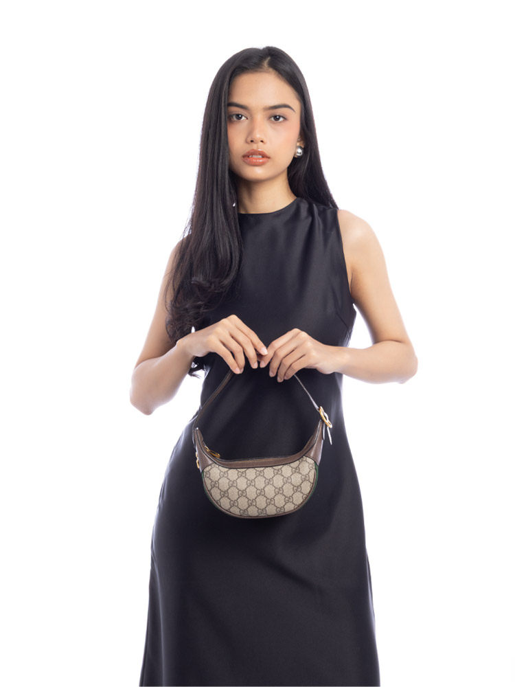 GG Supreme Web Ophidia Half Moon Mini Hobo Beige New Acero