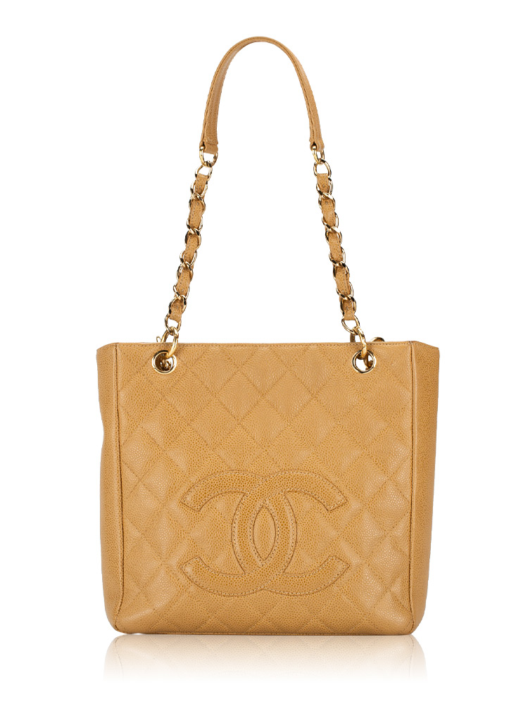 Caviar Petit Shopping Tote PST Dark Beige