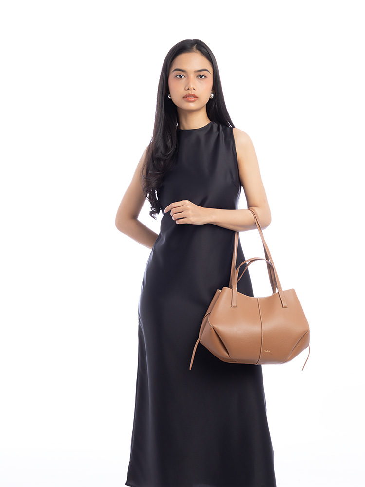 Textured Calfskin Cyme Mini Tote Camel