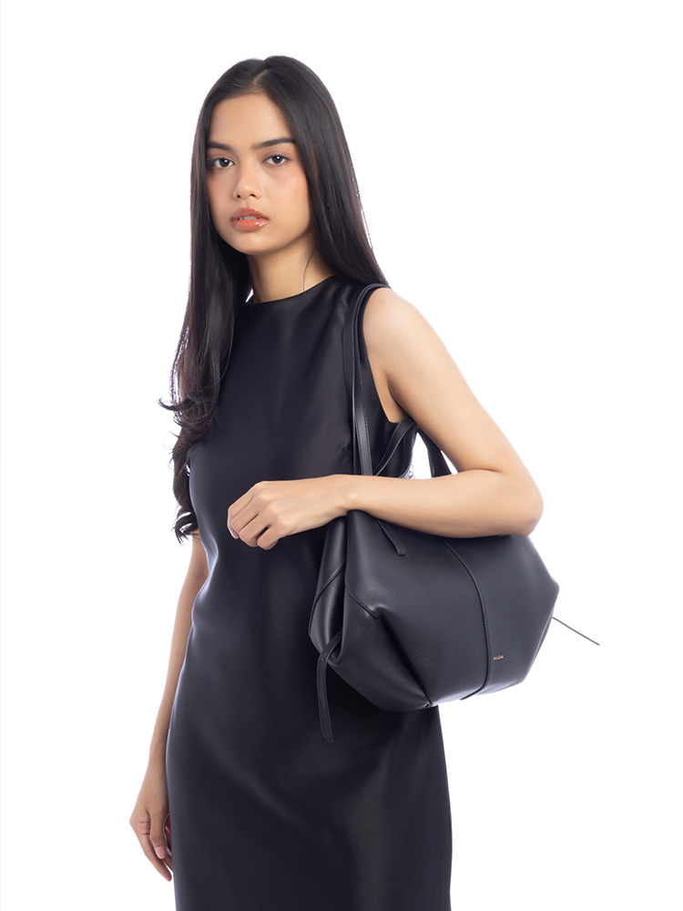 Textured Calfskin Cyme Mini Tote Black