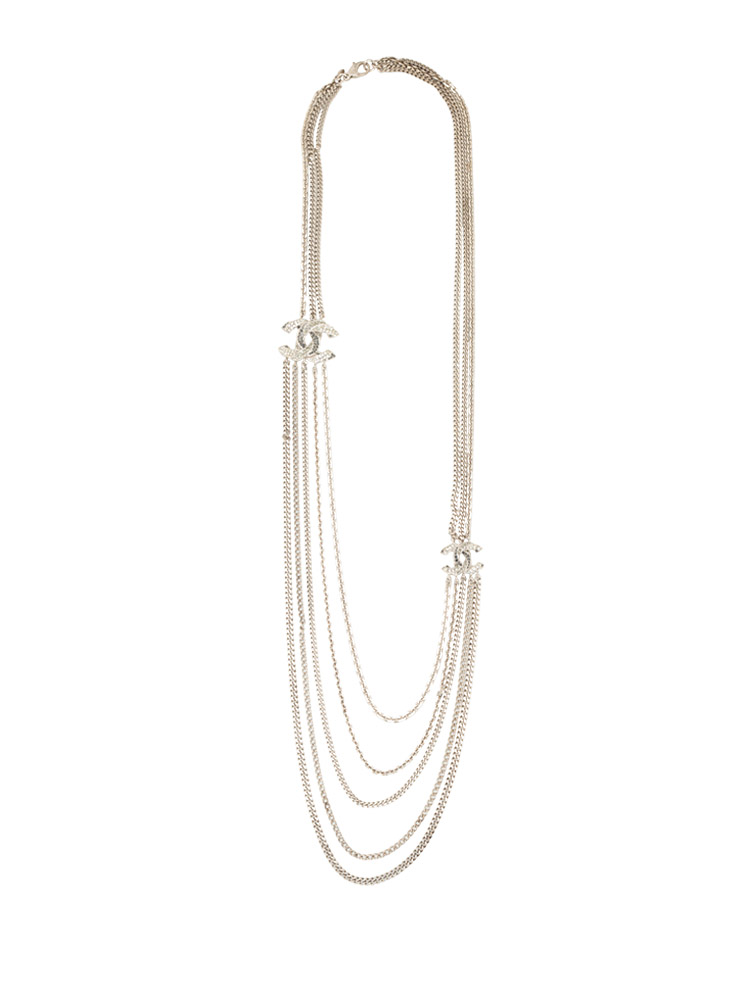 Crystal Strass CC Multi Strand Chain Necklace Silver