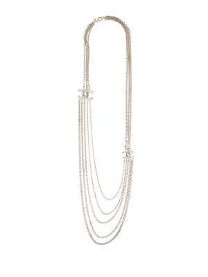 Crystal Strass CC Multi Strand Chain Necklace Silver