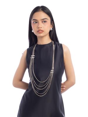 Crystal Strass CC Multi Strand Chain Necklace Silver