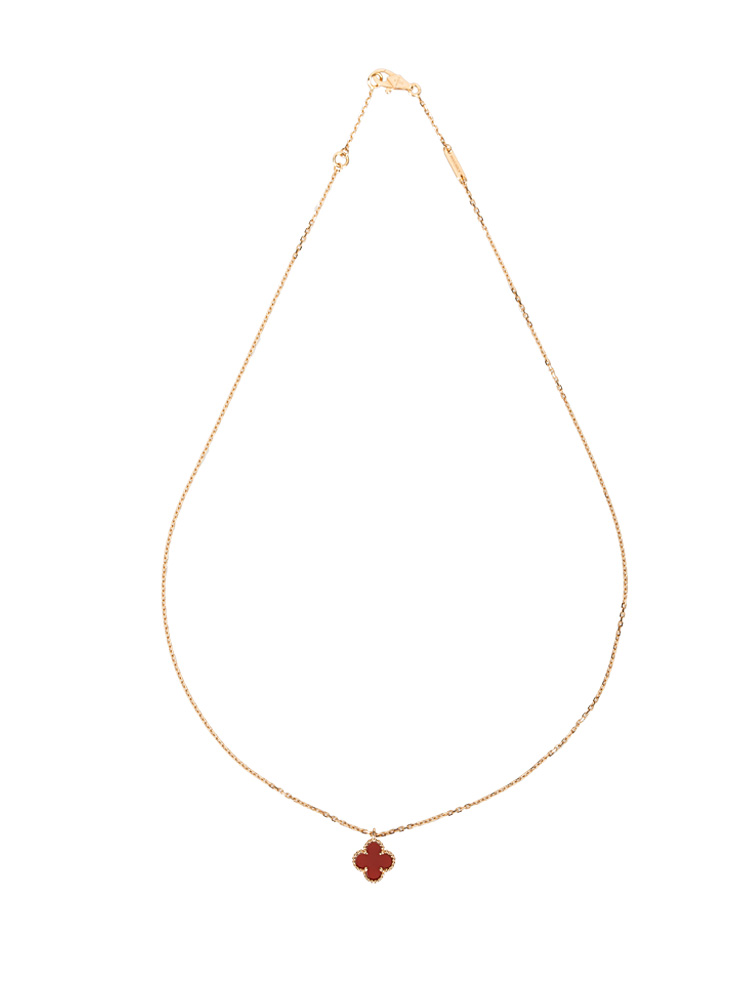 18K Rose Gold Carnelian Sweet Alhambra Pendant Necklace