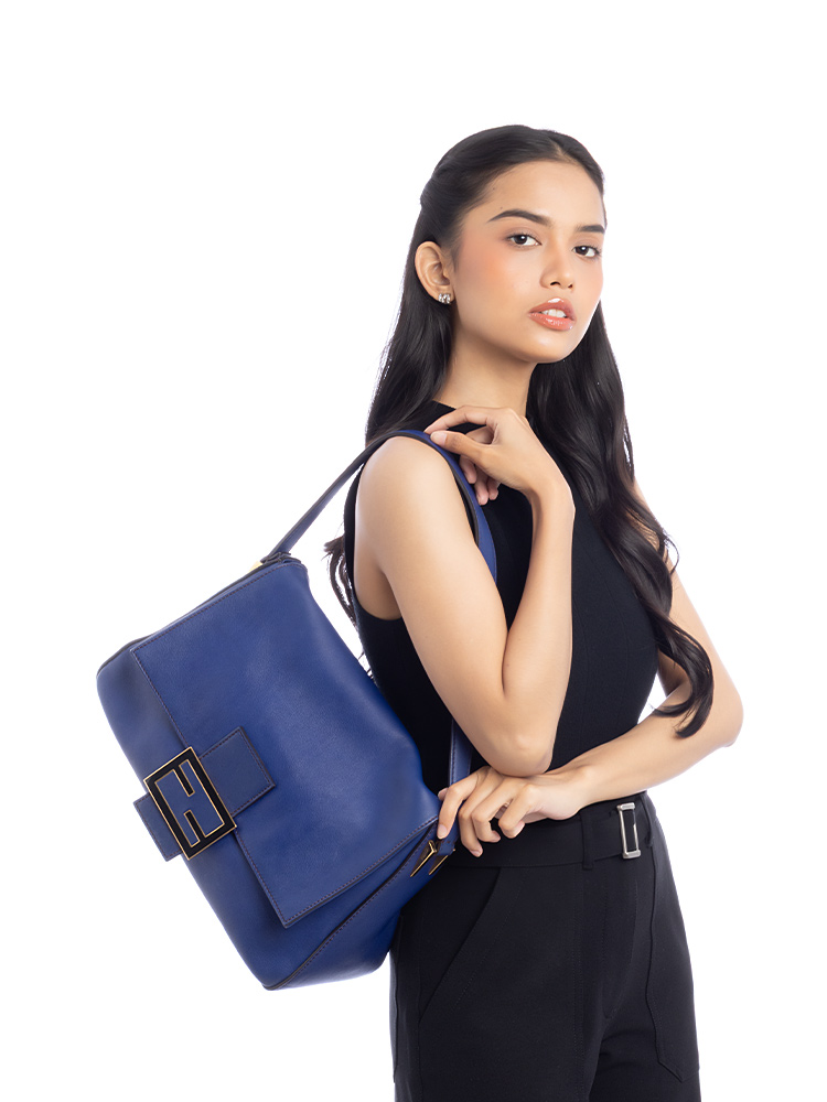 Vitello Flamingo Enamel Big Forever Mama Baguette Blue