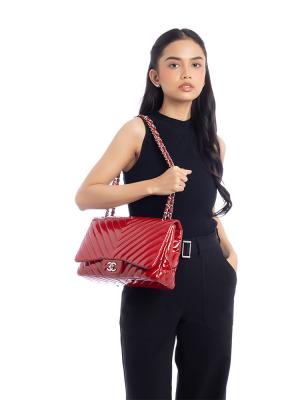 Patent Chevron Jumbo Single Flap Red