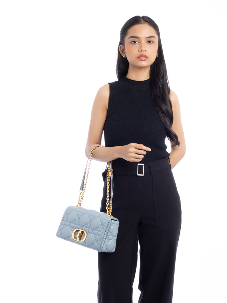 Supple Calfskin Macrocannage Caro Medium Shoulder Bag Blue