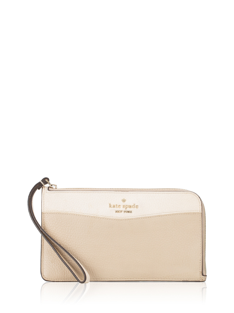 Lucy Colorblock Leather Medium L-Zip Wristlet Light Sand
