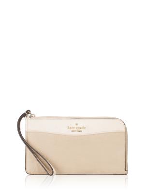 Lucy Colorblock Leather Medium L-Zip Wristlet Light Sand