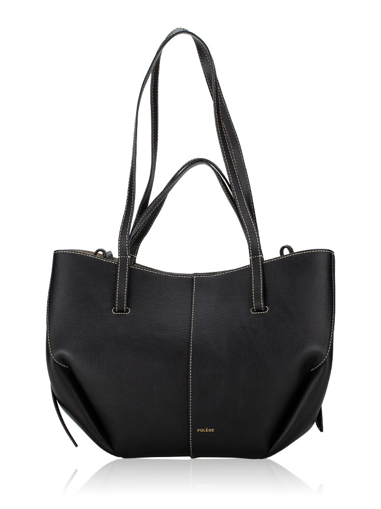 Textured Calfskin Cyme Mini Tote Black Ecru