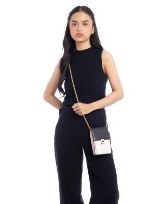 Diva Leather Phone Crossbody Black White