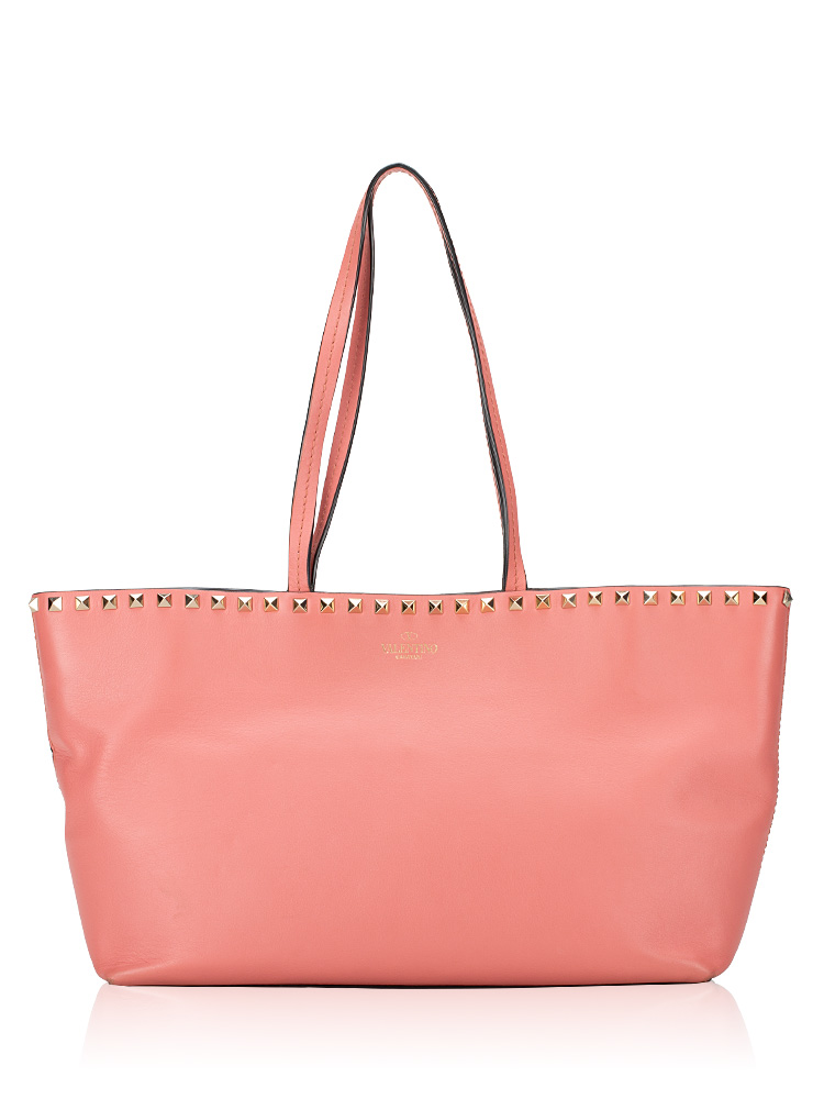Calfskin Rockstud Shoulder Tote Pink