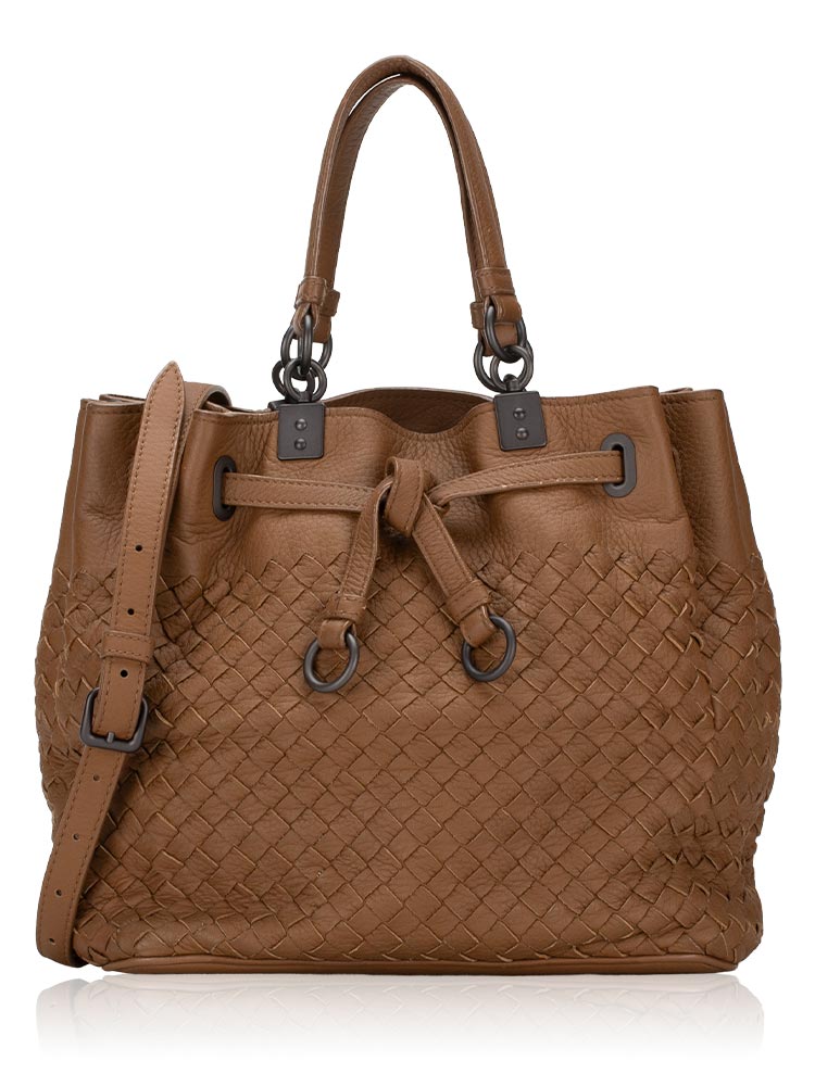 Nappa Intrecciato Cervo Small Bucket Bag Cammello