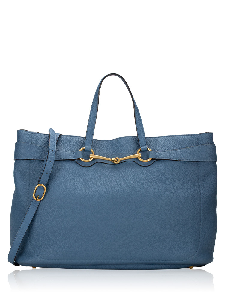 Textured Calfskin Bright Bit Large Tote Blue