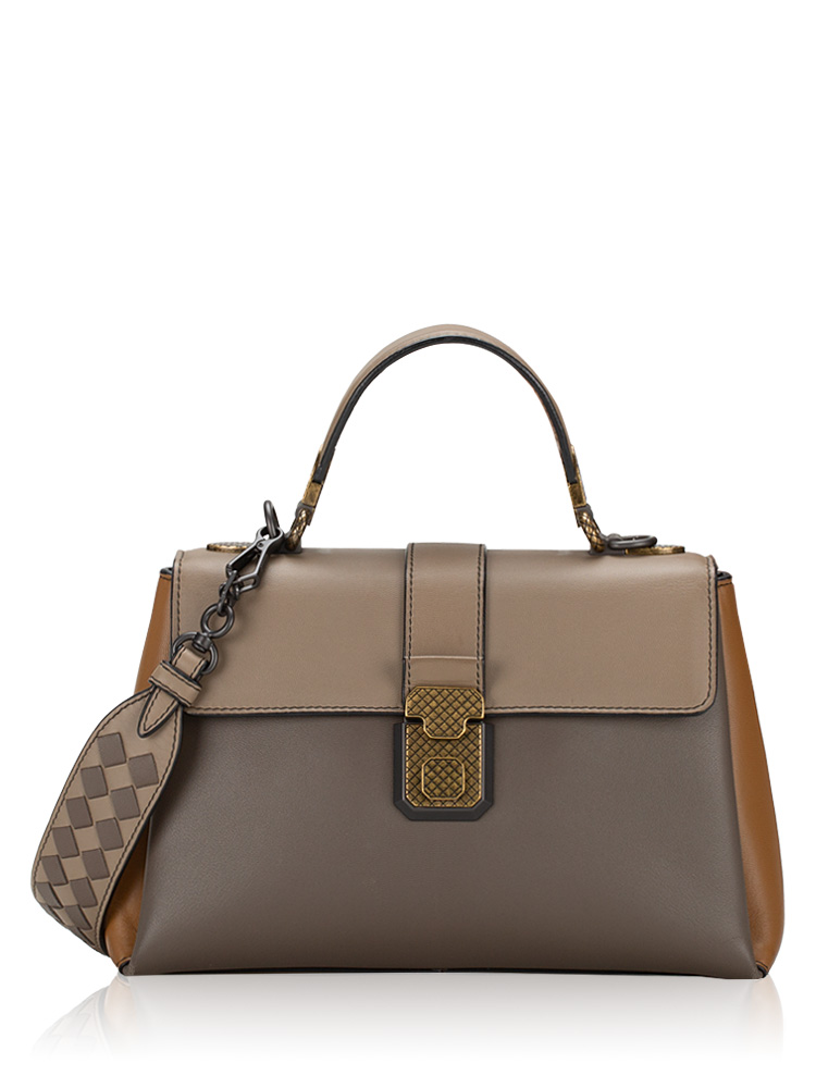 Nappa Piazza Small Top Handle Bag Steel New Cigar