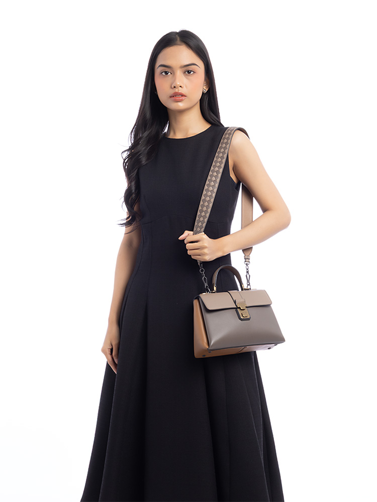 Nappa Piazza Small Top Handle Bag Steel New Cigar