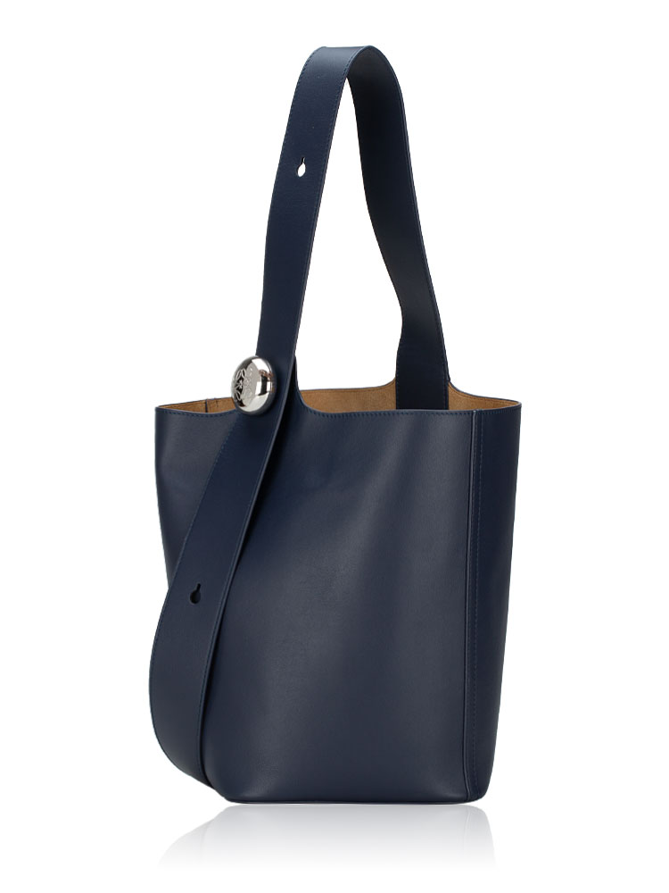 Smooth Calfskin Pebble Medium Bucket Bag Blue Abyss