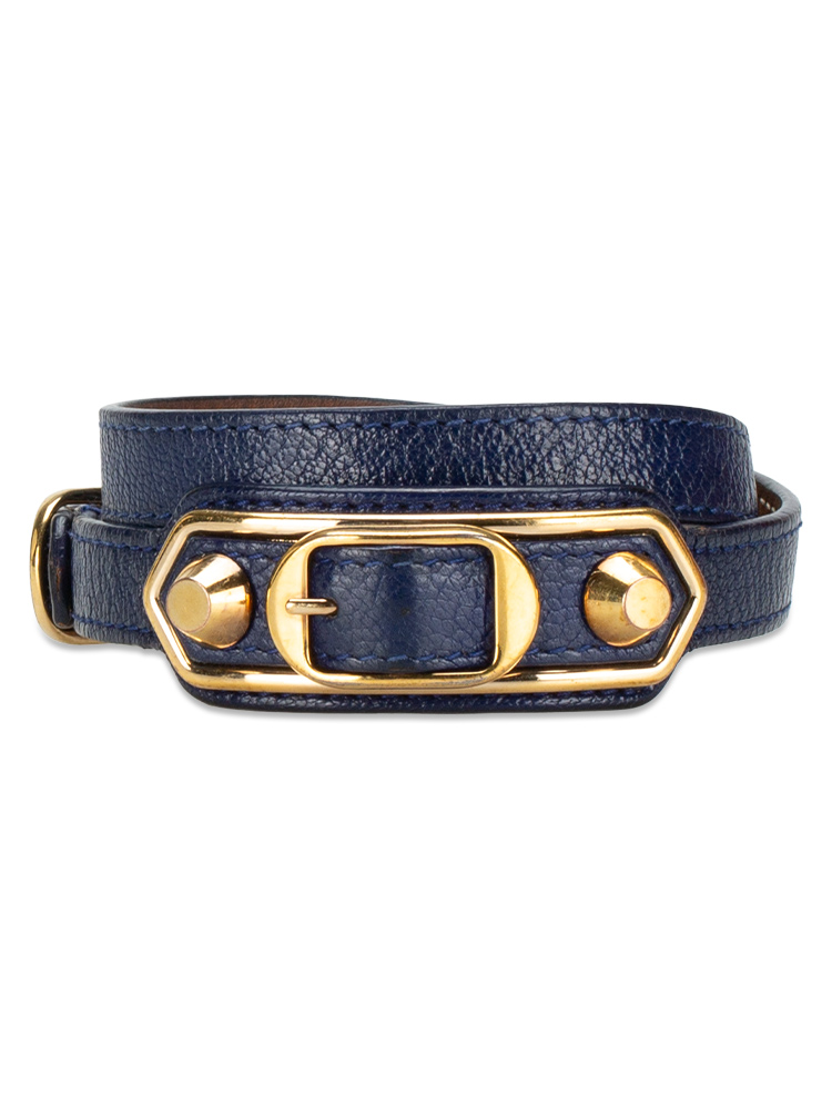 Gold Metallic Edge Triple Tour Bracelet Blue Cobalt Sz S