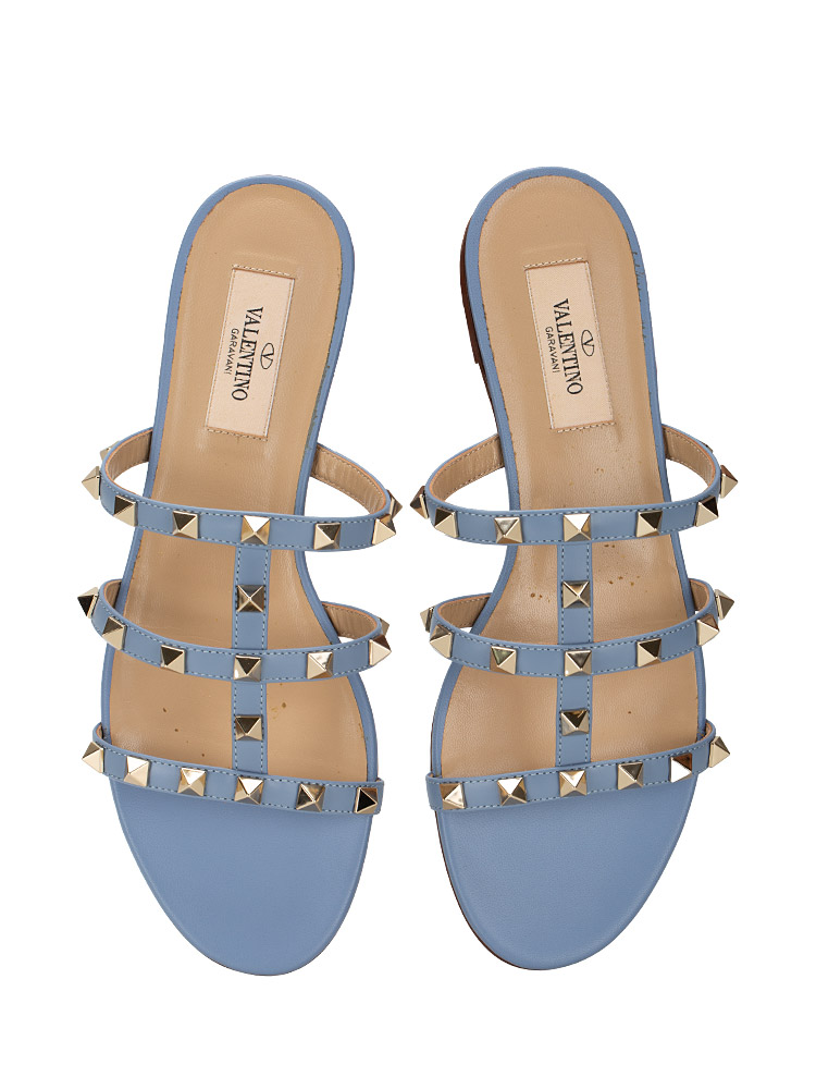 Calfskin Rockstud Caged Flat Sandals Niagara Sz 36