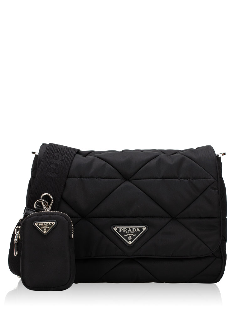 1BD290 Re-Nylon Quilted Padded Multipochette Shoulder Bag Nero