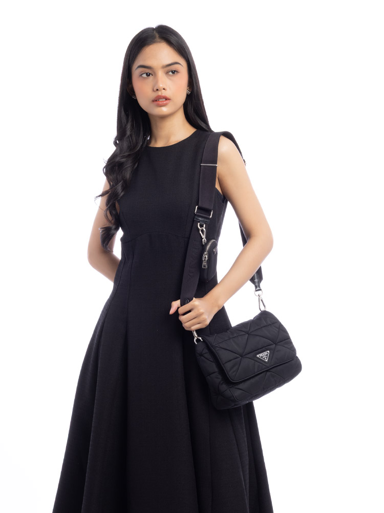 1BD290 Re-Nylon Quilted Padded Multipochette Shoulder Bag Nero